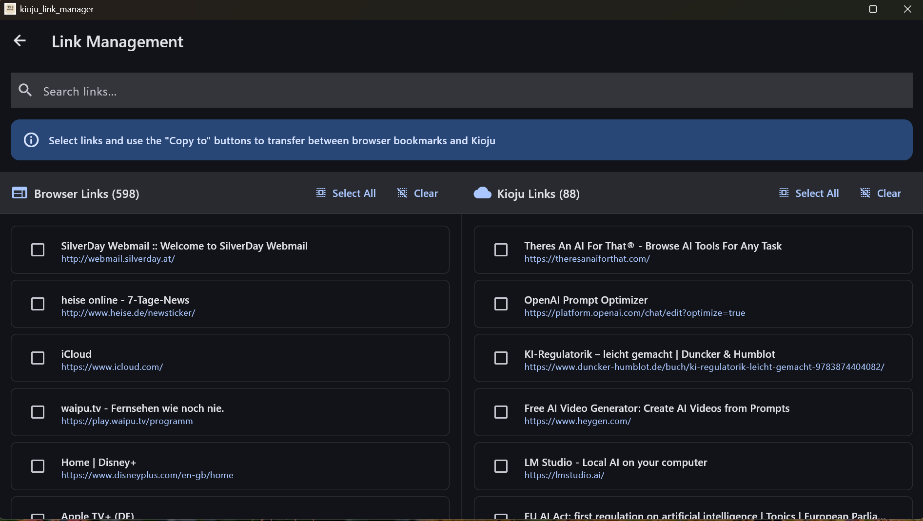 Kioju Desktop App - Import Links