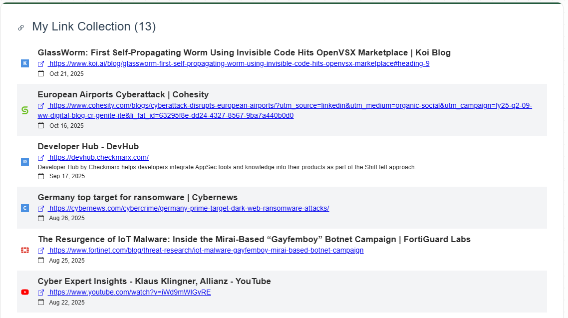 Share Links in a beautiful styled list